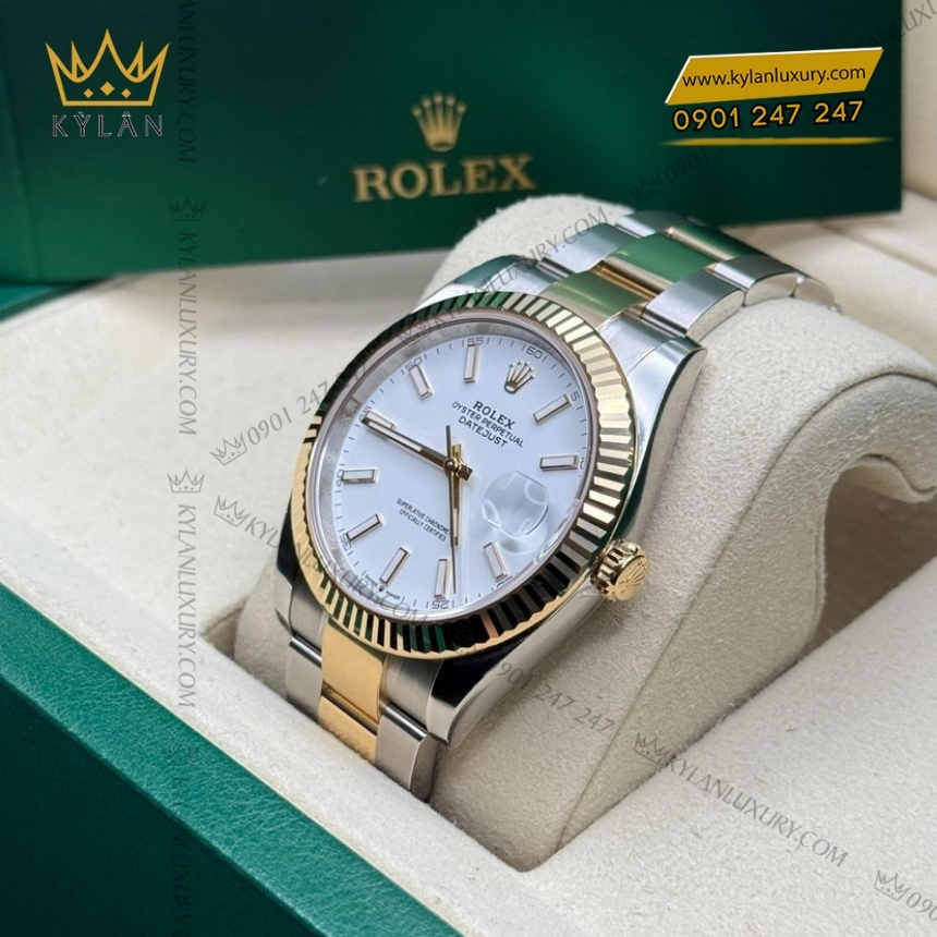 Kỳ Lân Luxury rolex datejust 41 126333 0015 trang da quang 7 Đồng hồ Rolex Datejust 41 mặt trắng cọc dạ quang 126333-0015