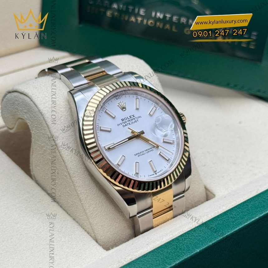 Kỳ Lân Luxury rolex datejust 41 126333 0015 trang da quang 8 Đồng hồ Rolex Datejust 41 mặt trắng cọc dạ quang 126333-0015