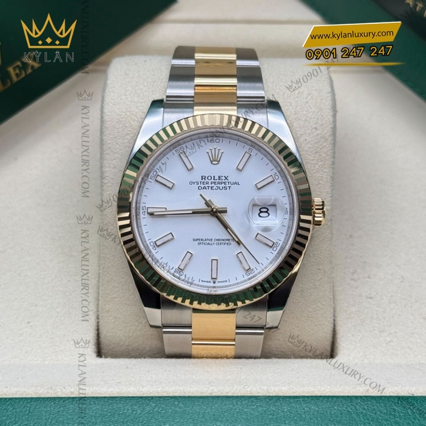 Kỳ Lân Luxury rolex datejust 41 126333 0015 trang da quang 9 Đồng hồ Rolex Datejust 41 mặt trắng cọc dạ quang 126333-0015