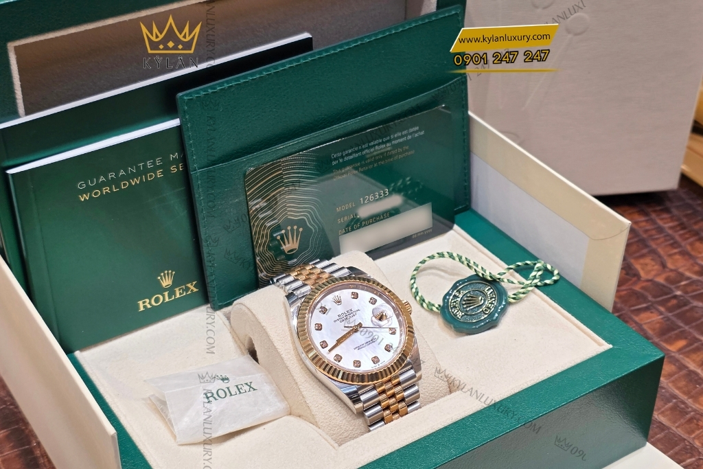 Kỳ Lân Luxury rolex datejust 41 126333 mat kham trai kim cuong 3 1 Đồng hồ Rolex Datejust 41 mặt khảm trai kim cương 126333
