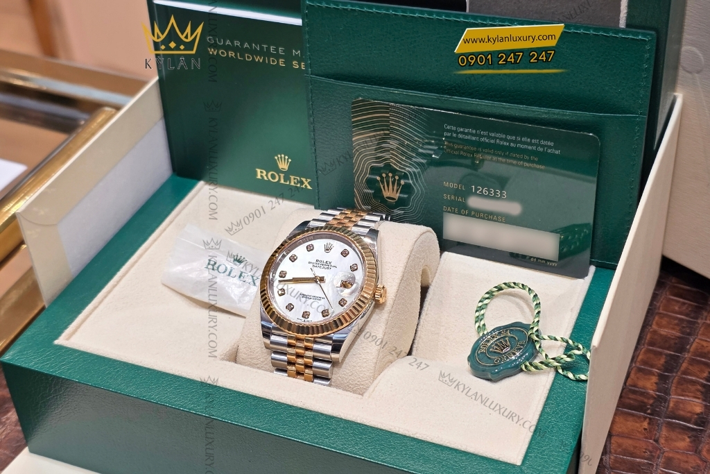 Kỳ Lân Luxury rolex datejust 41 126333 mat kham trai kim cuong 4 1 Đồng hồ Rolex Datejust 41 mặt khảm trai kim cương 126333