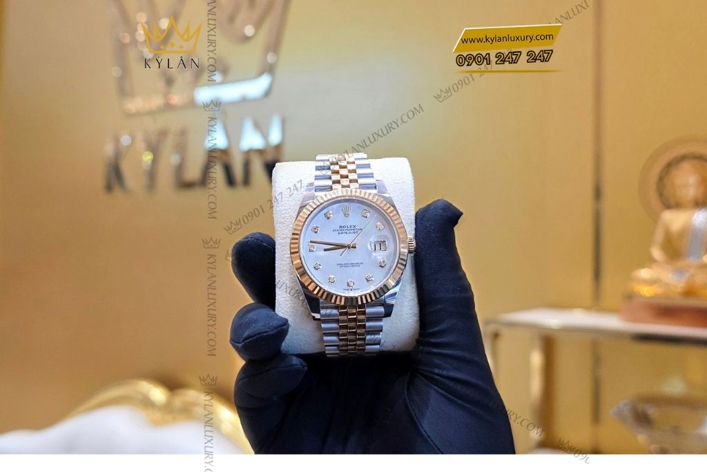 Kỳ Lân Luxury rolex datejust 41 126333 mat kham trai kim cuong 8 1 Đồng hồ Rolex Datejust 41 mặt khảm trai kim cương 126333