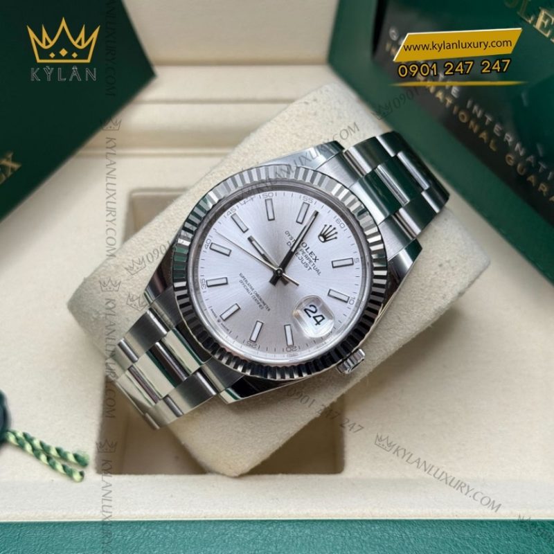 Đồng hồ Rolex Datejust 41 mặt bạc cọc dạ quang 126334-0003