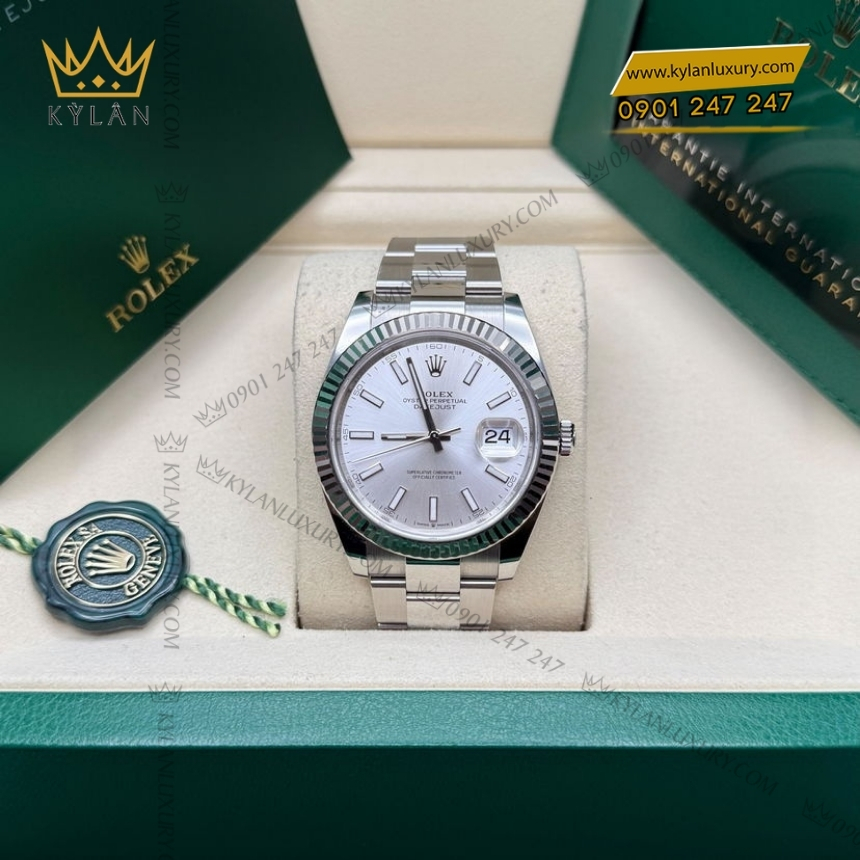 Kỳ Lân Luxury rolex datejust 41 126334 0003 mat bac da quang 5 Đồng hồ Rolex Datejust 41 mặt bạc cọc dạ quang 126334-0003