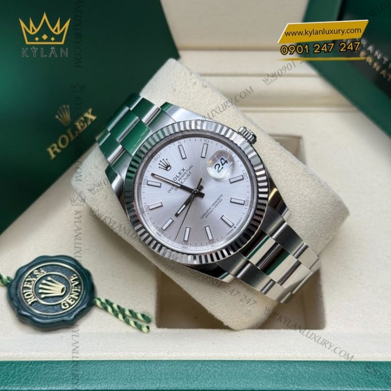 Đồng hồ Rolex Datejust 41 mặt bạc cọc dạ quang 126334-0003