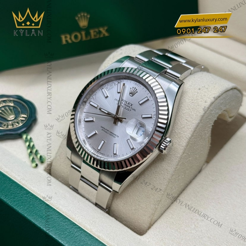 Kỳ Lân Luxury rolex datejust 41 126334 0003 mat bac da quang 7 Đồng hồ Rolex Datejust 41 mặt bạc cọc dạ quang 126334-0003
