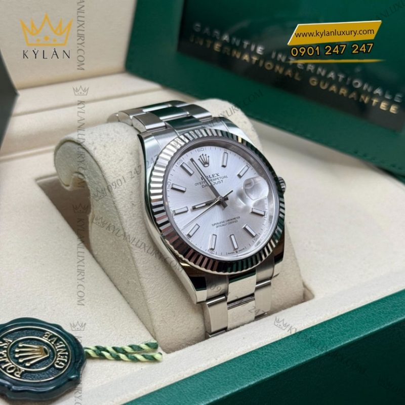 Đồng hồ Rolex Datejust 41 mặt bạc cọc dạ quang 126334-0003