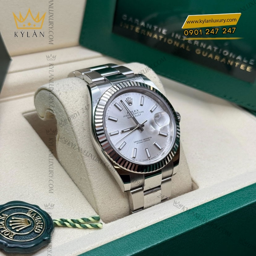 Kỳ Lân Luxury rolex datejust 41 126334 0003 mat bac da quang 8 Đồng hồ Rolex Datejust 41 mặt bạc cọc dạ quang 126334-0003