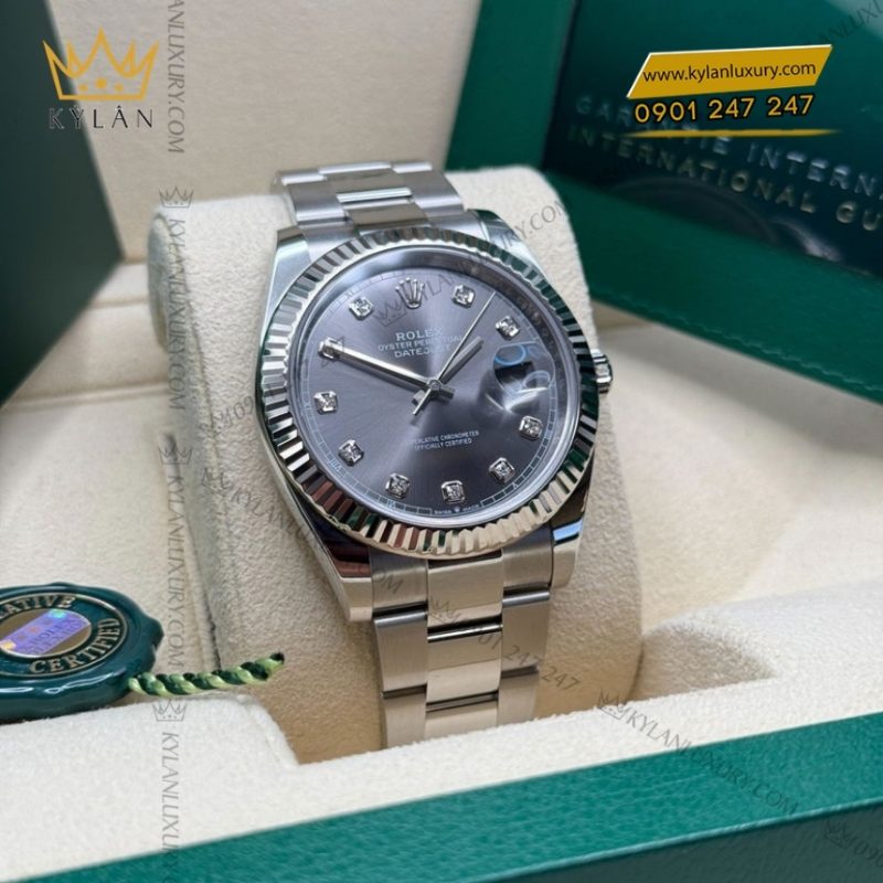 Đồng hồ Rolex Datejust 41 mặt xám kim cương 126334-0005