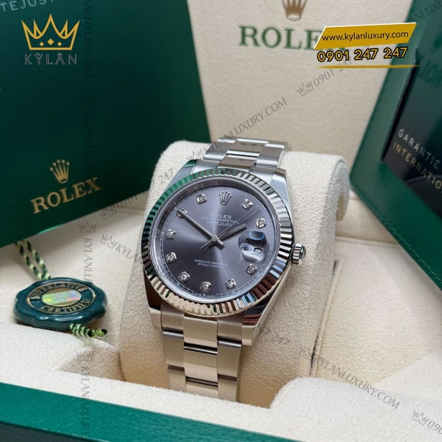 Kỳ Lân Luxury rolex datejust 41 126334 0005 mat xam kim cuong 7 Đồng hồ Rolex Datejust 41 mặt xám kim cương 126334-0005