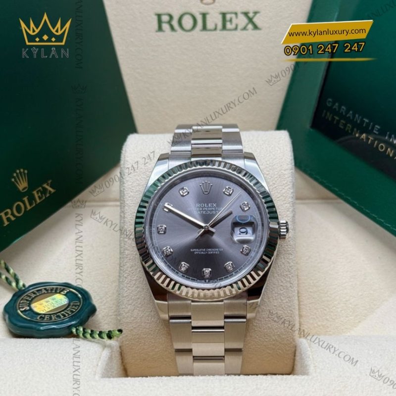 Đồng hồ Rolex Datejust 41 mặt xám kim cương 126334-0005
