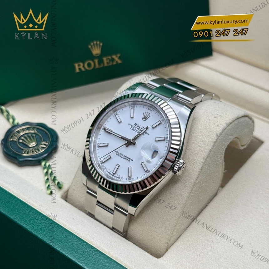 Kỳ Lân Luxury rolex datejust 41 126334 0009 mat trang da quang 6 Đồng hồ Rolex Datejust 41 mặt trắng cọc dạ quang 126334-0009