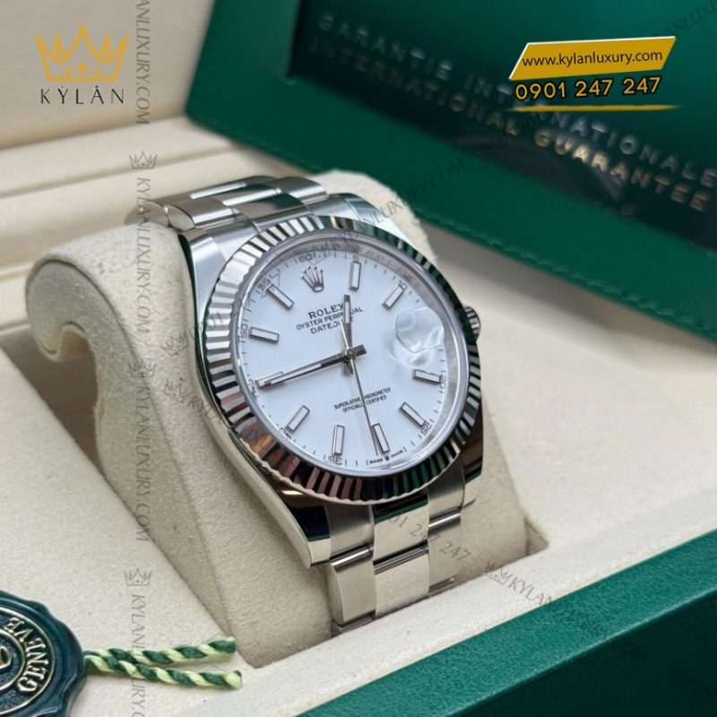 Đồng hồ Rolex Datejust 41 mặt trắng cọc dạ quang 126334-0009