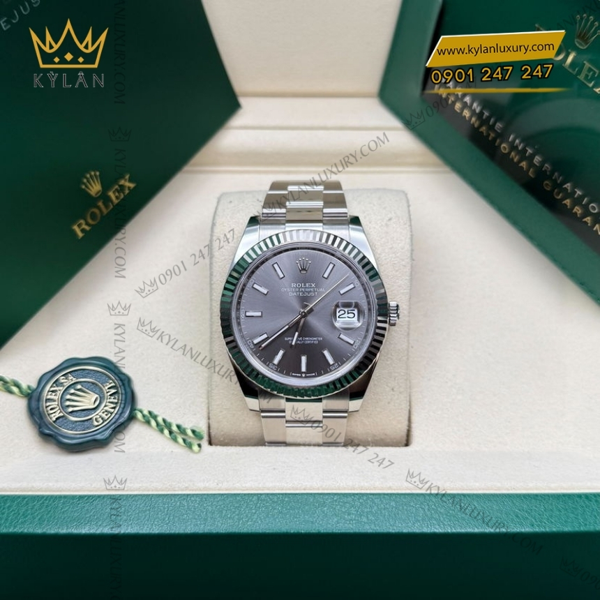 Kỳ Lân Luxury rolex datejust 41 126334 0013 xam da quang 2 Đồng hồ Rolex Datejust 41 mặt xám cọc dạ quang 126334-0013