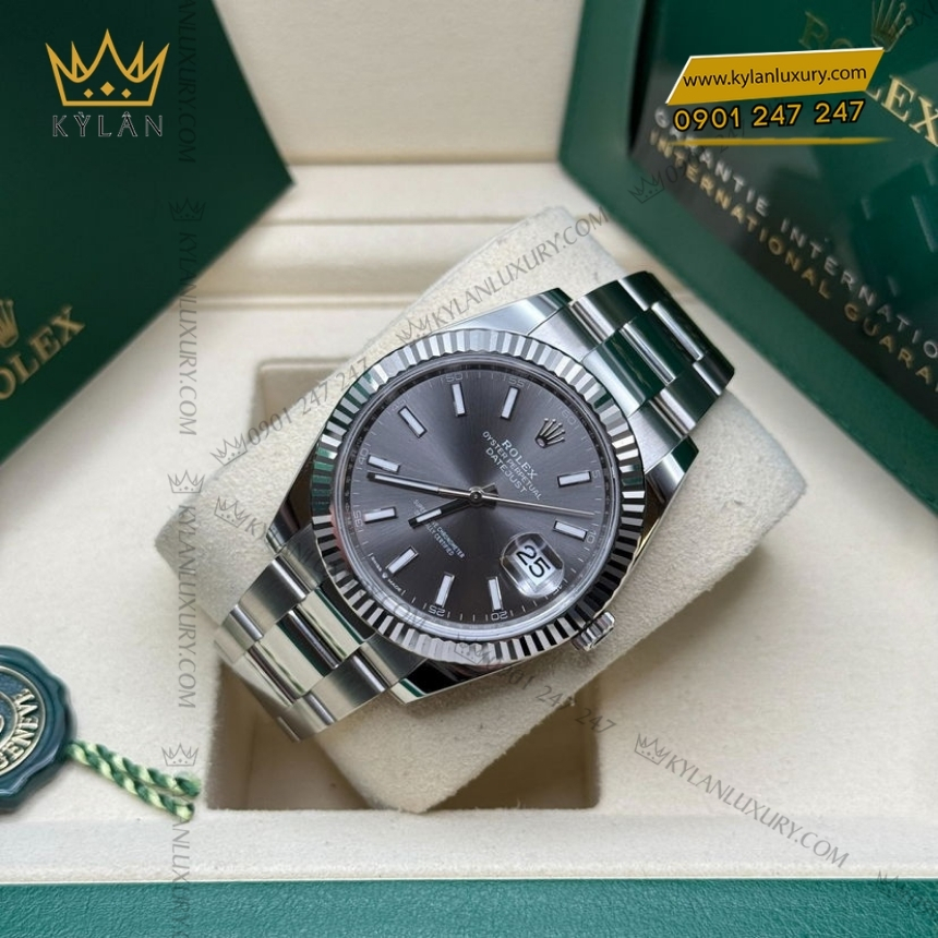 Kỳ Lân Luxury rolex datejust 41 126334 0013 xam da quang 5 Đồng hồ Rolex Datejust 41 mặt xám cọc dạ quang 126334-0013
