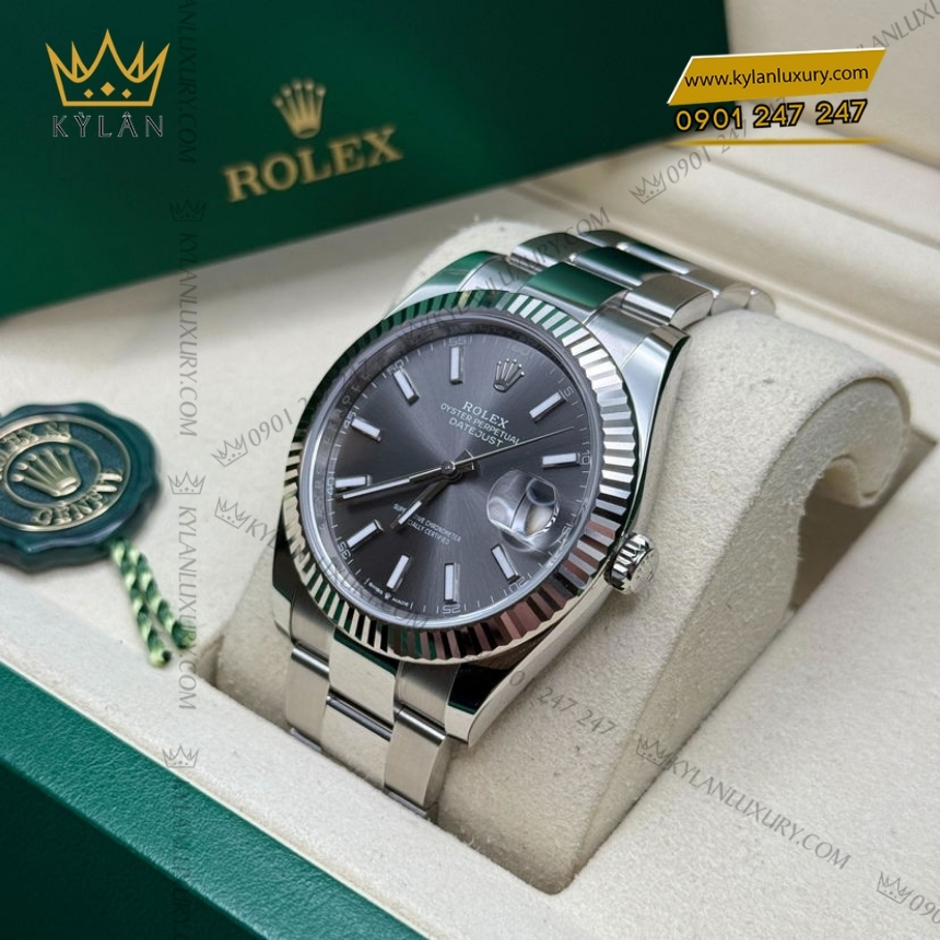 Kỳ Lân Luxury rolex datejust 41 126334 0013 xam da quang 6 Đồng hồ Rolex Datejust 41 mặt xám cọc dạ quang 126334-0013