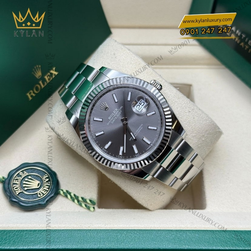 Kỳ Lân Luxury rolex datejust 41 126334 0013 xam da quang 7 Đồng hồ Rolex Datejust 41 mặt xám cọc dạ quang 126334-0013