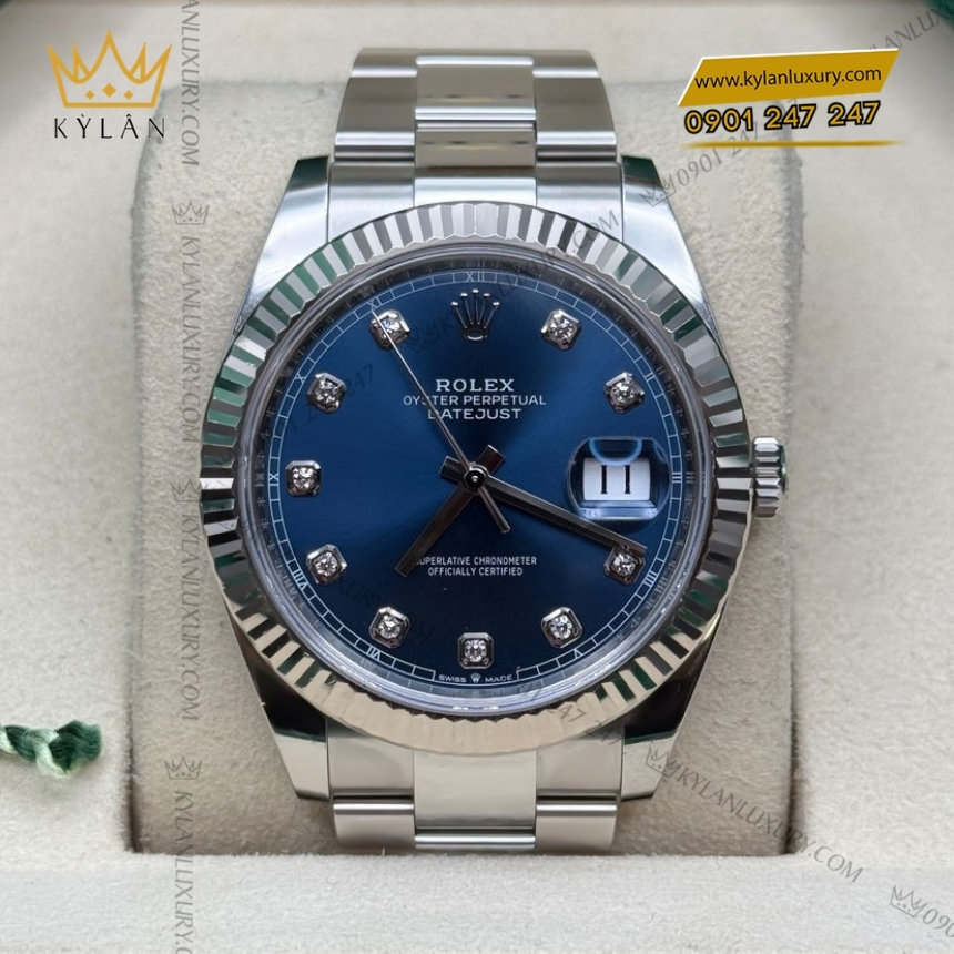 Kỳ Lân Luxury rolex datejust 41 126334 0015 mat xanh duong 2 Đồng hồ Rolex Datejust 41 mặt xanh dương kim cương 126334-0015
