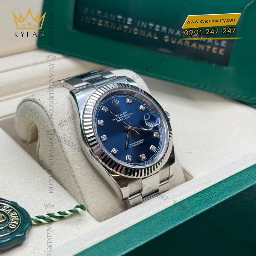 Kỳ Lân Luxury rolex datejust 41 126334 0015 mat xanh duong 3 Đồng hồ Rolex Datejust 41 mặt xanh dương kim cương 126334-0015