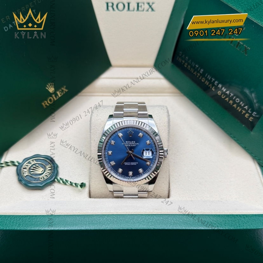 Kỳ Lân Luxury rolex datejust 41 126334 0015 mat xanh duong 6 Đồng hồ Rolex Datejust 41 mặt xanh dương kim cương 126334-0015