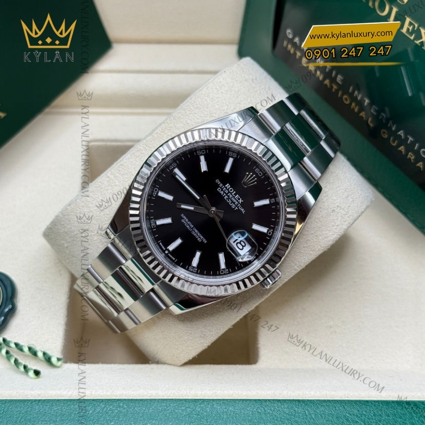 Kỳ Lân Luxury rolex datejust 41 126334 0017 den da quang 4 Đồng hồ Rolex Datejust 41 mặt đen cọc dạ quang 126334-0017