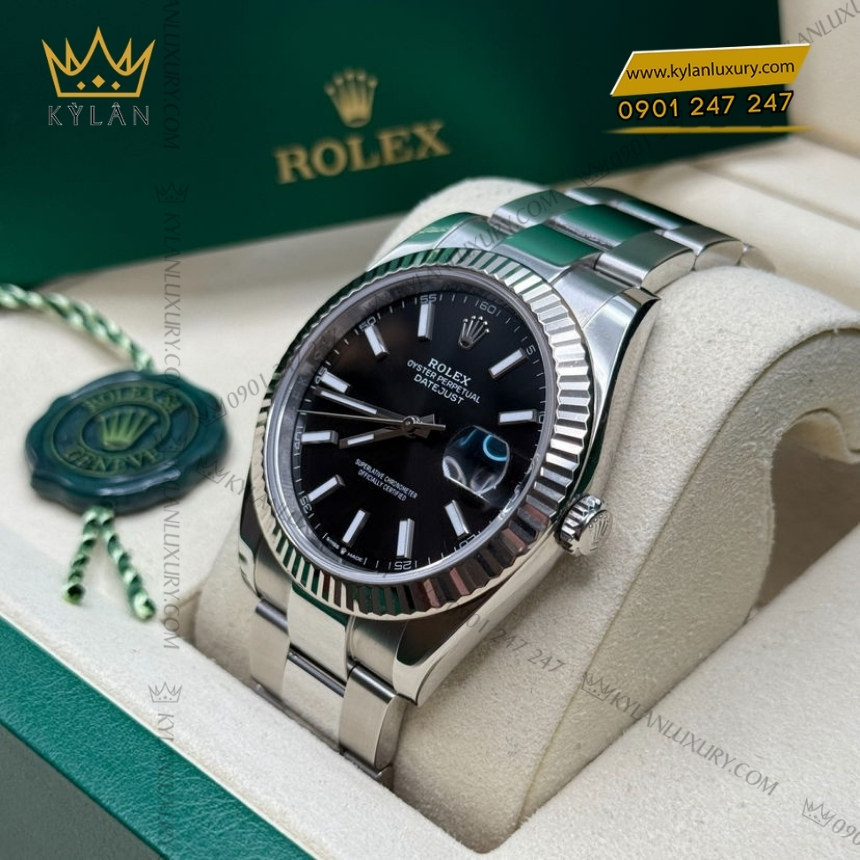 Kỳ Lân Luxury rolex datejust 41 126334 0017 den da quang 6 Đồng hồ Rolex Datejust 41 mặt đen cọc dạ quang 126334-0017