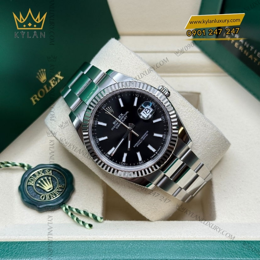 Kỳ Lân Luxury rolex datejust 41 126334 0017 den da quang 7 Đồng hồ Rolex Datejust 41 mặt đen cọc dạ quang 126334-0017