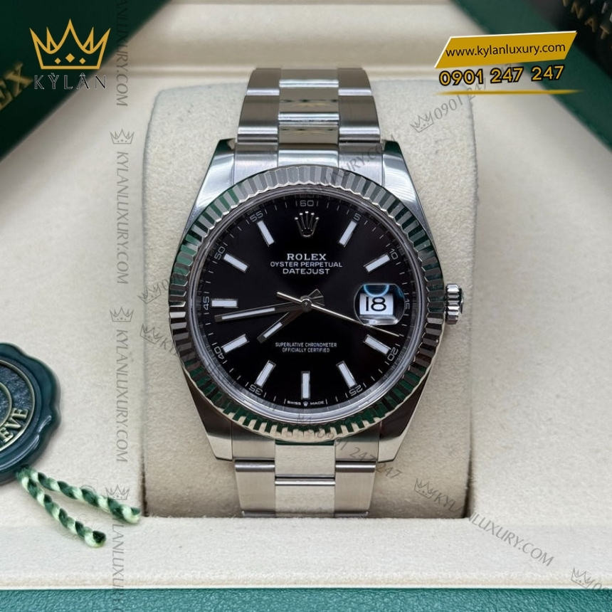 Kỳ Lân Luxury rolex datejust 41 126334 0017 den da quang 9 Đồng hồ Rolex Datejust 41 mặt đen cọc dạ quang 126334-0017