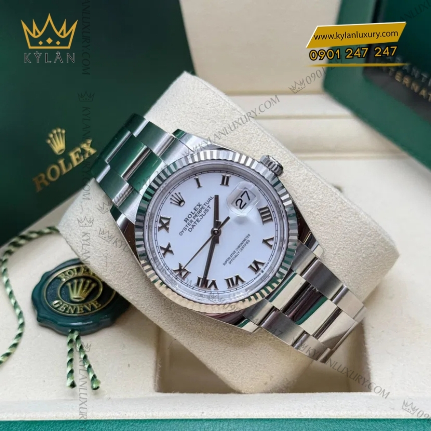 Kỳ Lân Luxury rolex datejust 41 126334 0023 trang la ma 4 Đồng hồ Rolex Datejust 41 mặt trắng cọc La Mã 126334-0023