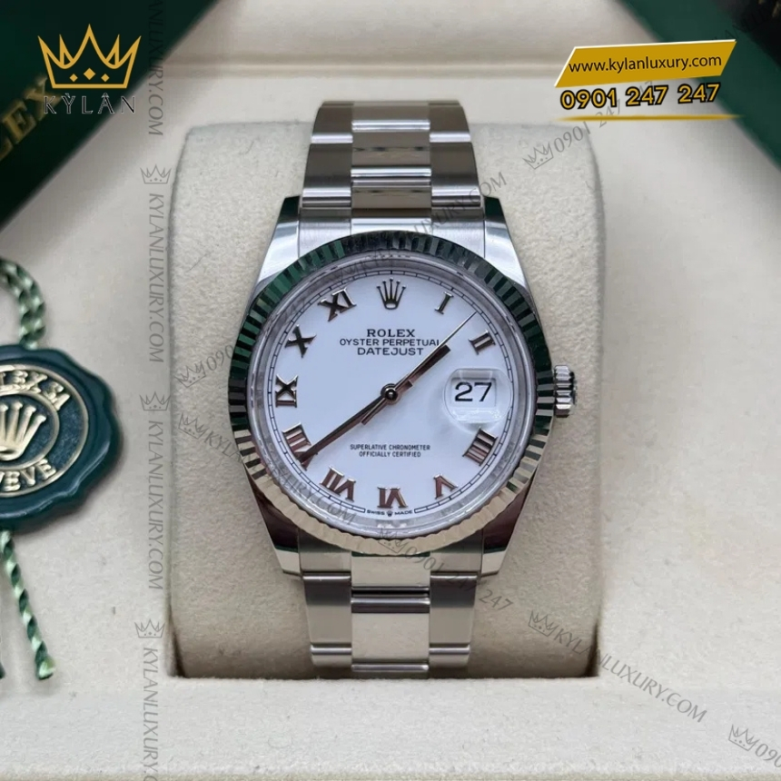 Kỳ Lân Luxury rolex datejust 41 126334 0023 trang la ma 5 Đồng hồ Rolex Datejust 41 mặt trắng cọc La Mã 126334-0023