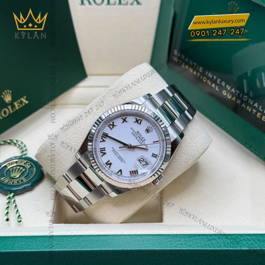 Kỳ Lân Luxury rolex datejust 41 126334 0023 trang la ma 9 Đồng hồ Rolex Datejust 41 mặt trắng cọc La Mã 126334-0023