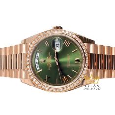 Đồng hồ Rolex Day Date 36 mặt Olive custom vành kim tròn 128235