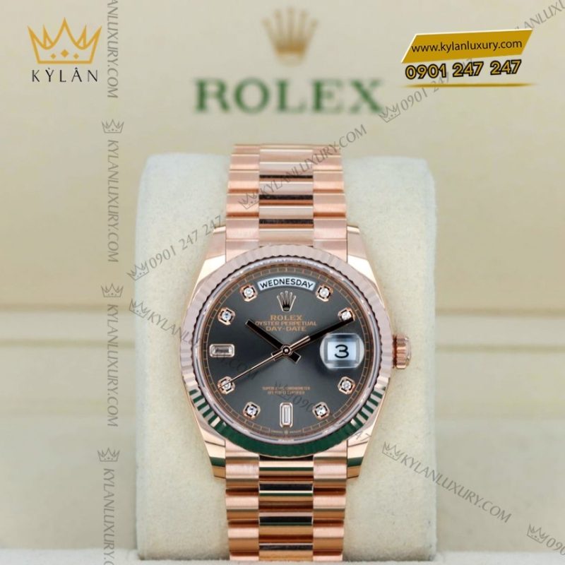 Đồng hồ Rolex Day Date 36 mặt xám kim cương 128235-0050