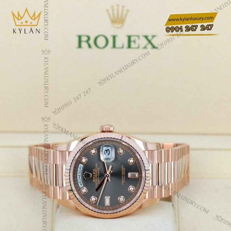 Đồng hồ Rolex Day Date 36 mặt xám kim cương 128235-0050