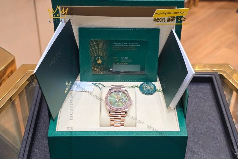 Đồng hồ Rolex Day Date 36 mặt Olive custom vành kim tròn
