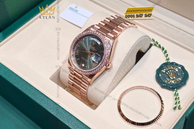 Đồng hồ Rolex Day Date 36 mặt Olive custom vành kim tròn