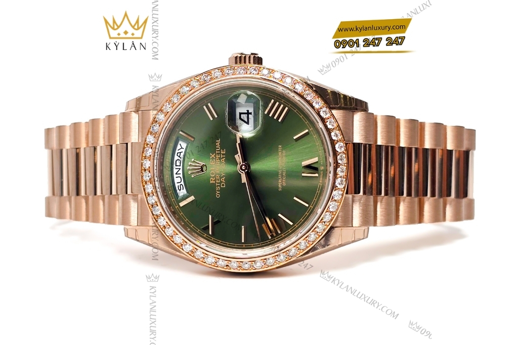 Kỳ Lân Luxury rolex day date 36 mat olive custom vanh kim tron 7 Đồng hồ Rolex Day Date 36 mặt Olive custom vành kim tròn
