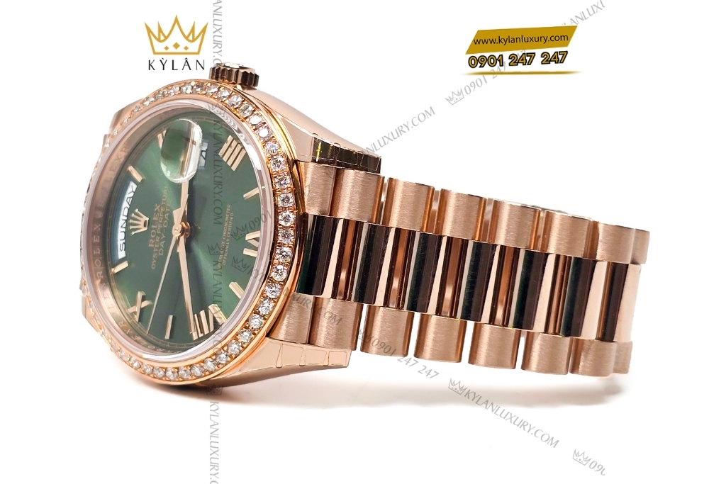 Kỳ Lân Luxury rolex day date 36 mat olive custom vanh kim tron 8 Đồng hồ Rolex Day Date 36 mặt Olive custom vành kim tròn