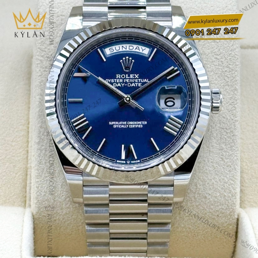 Kỳ Lân Luxury rolex day date 40 228236 0007 xanh bright blue 3 Đồng hồ Rolex Day Date 40 bạch kim mặt xanh dương 228236-0007
