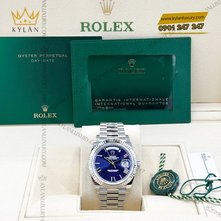 Kỳ Lân Luxury rolex day date 40 228236 0007 xanh bright blue 8 Đồng hồ Rolex Day Date 40 bạch kim mặt xanh dương 228236-0007