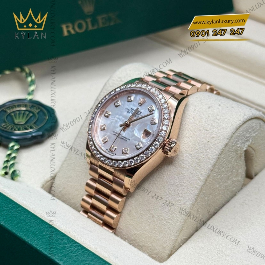 Kỳ Lân Luxury rolex lady datejust 28 279135rbr 0010 xa cu 9 Đồng hồ Rolex Lady Datejust 28 mặt xà cừ kim cương 279135RBR-0010