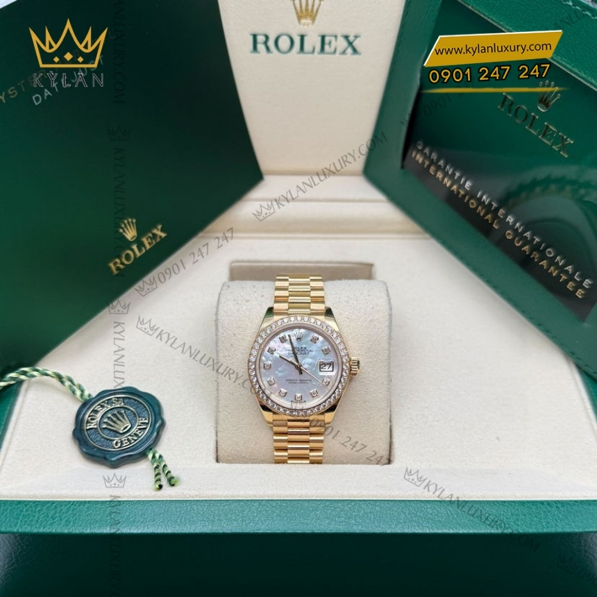 Kỳ Lân Luxury rolex lady datejust 28 279138rbr 0015 xa cu 3 Đồng hồ Rolex Lady Datejust 28 mặt xà cừ kim cương 279138RBR-0015