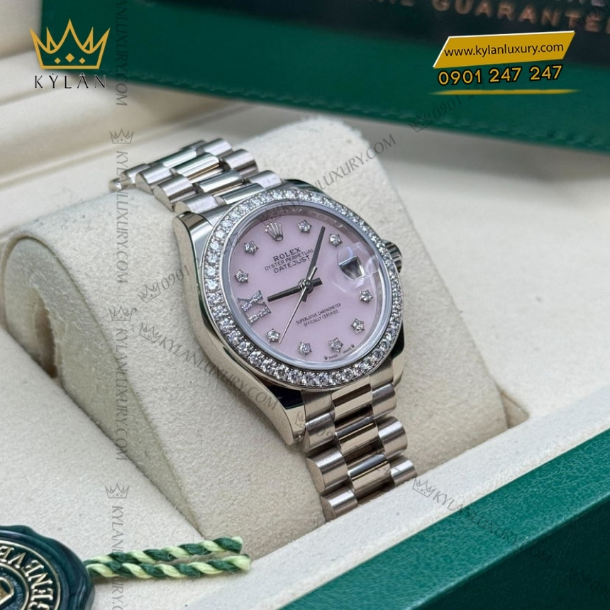 Kỳ Lân Luxury rolex lady datejust 28 279139rbr 0002 opal hong kim cuong 2 Đồng hồ Rolex Lady Datejust mặt đá opal hồng 279139RBR-0002