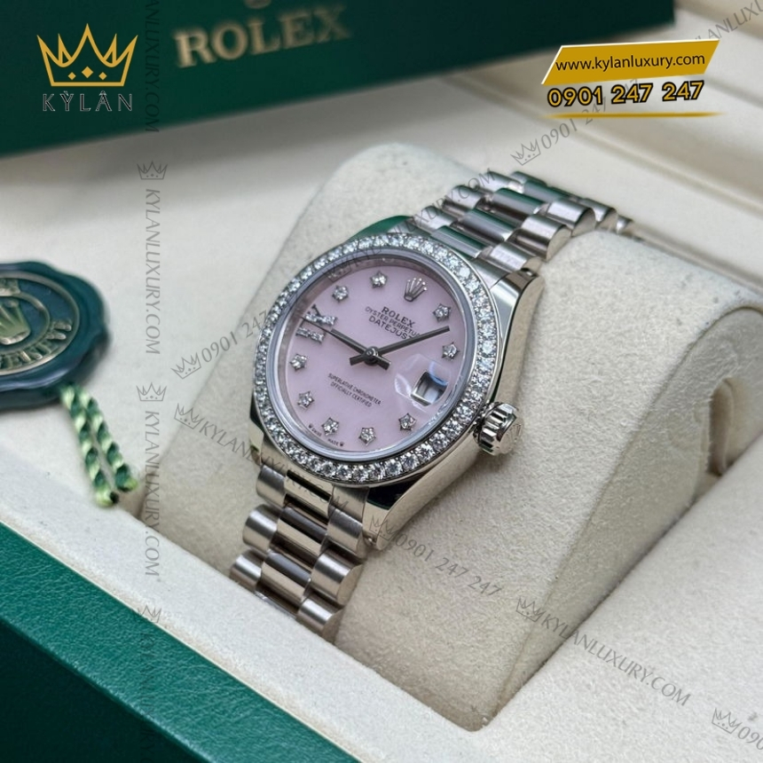 Kỳ Lân Luxury rolex lady datejust 28 279139rbr 0002 opal hong kim cuong 4 Đồng hồ Rolex Lady Datejust mặt số đá opal hồng 279139RBR-0002