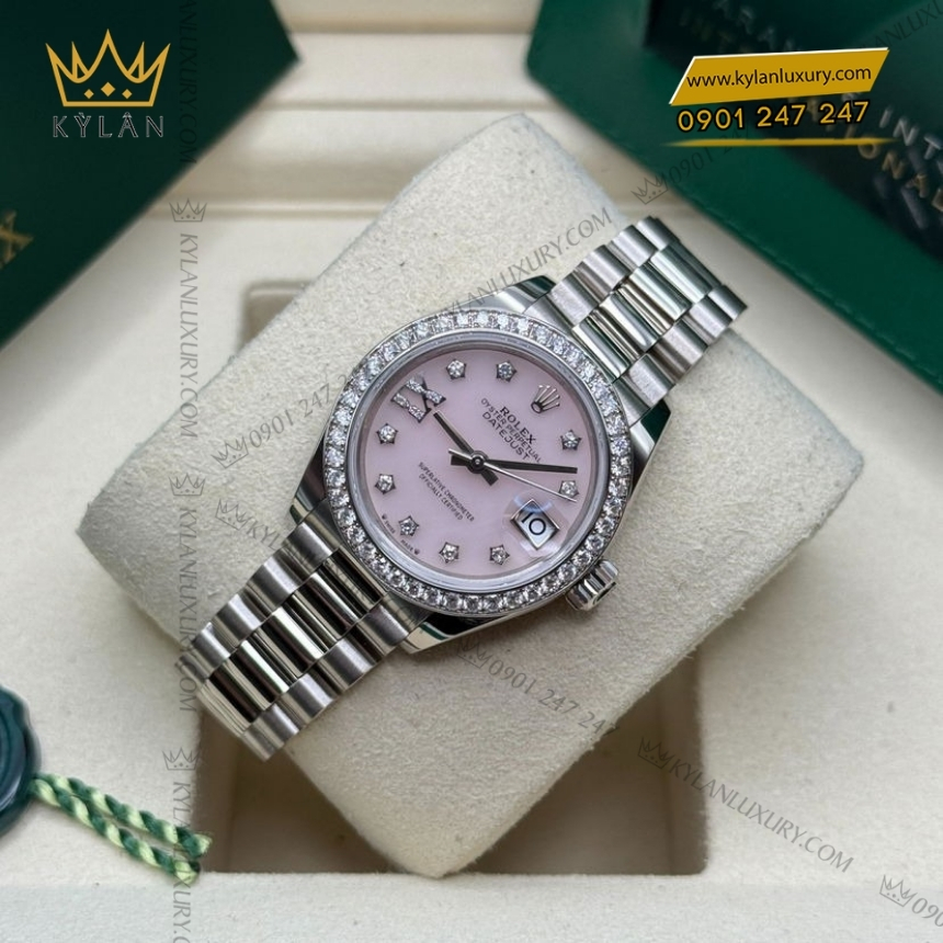 Kỳ Lân Luxury rolex lady datejust 28 279139rbr 0002 opal hong kim cuong 7 Đồng hồ Rolex Lady Datejust mặt số đá opal hồng 279139RBR-0002