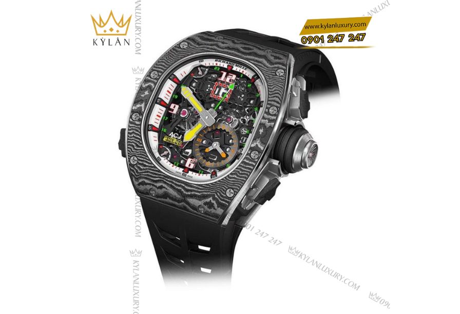 Cận cảnh mặt số Richard Mille RM 62-01 với báo thức rung và GMT