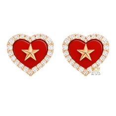 Bông tai trái tim đính ngôi sao vàng hồng Au750 và kim cương