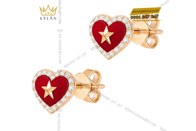 Bông tai trái tim đính ngôi sao vàng hồng Au750 và kim cương