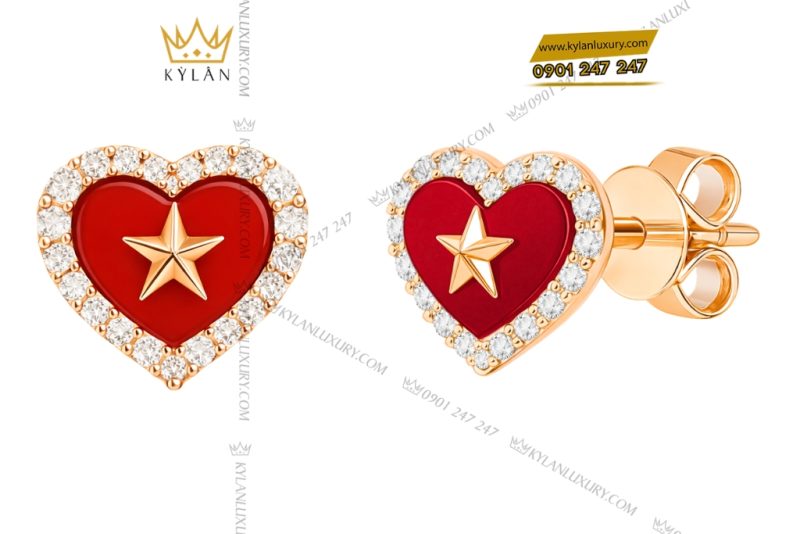 Bông tai trái tim đính ngôi sao vàng hồng Au750 và kim cương