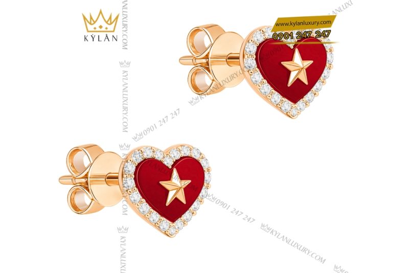 Bông tai trái tim đính ngôi sao vàng hồng Au750 và kim cương